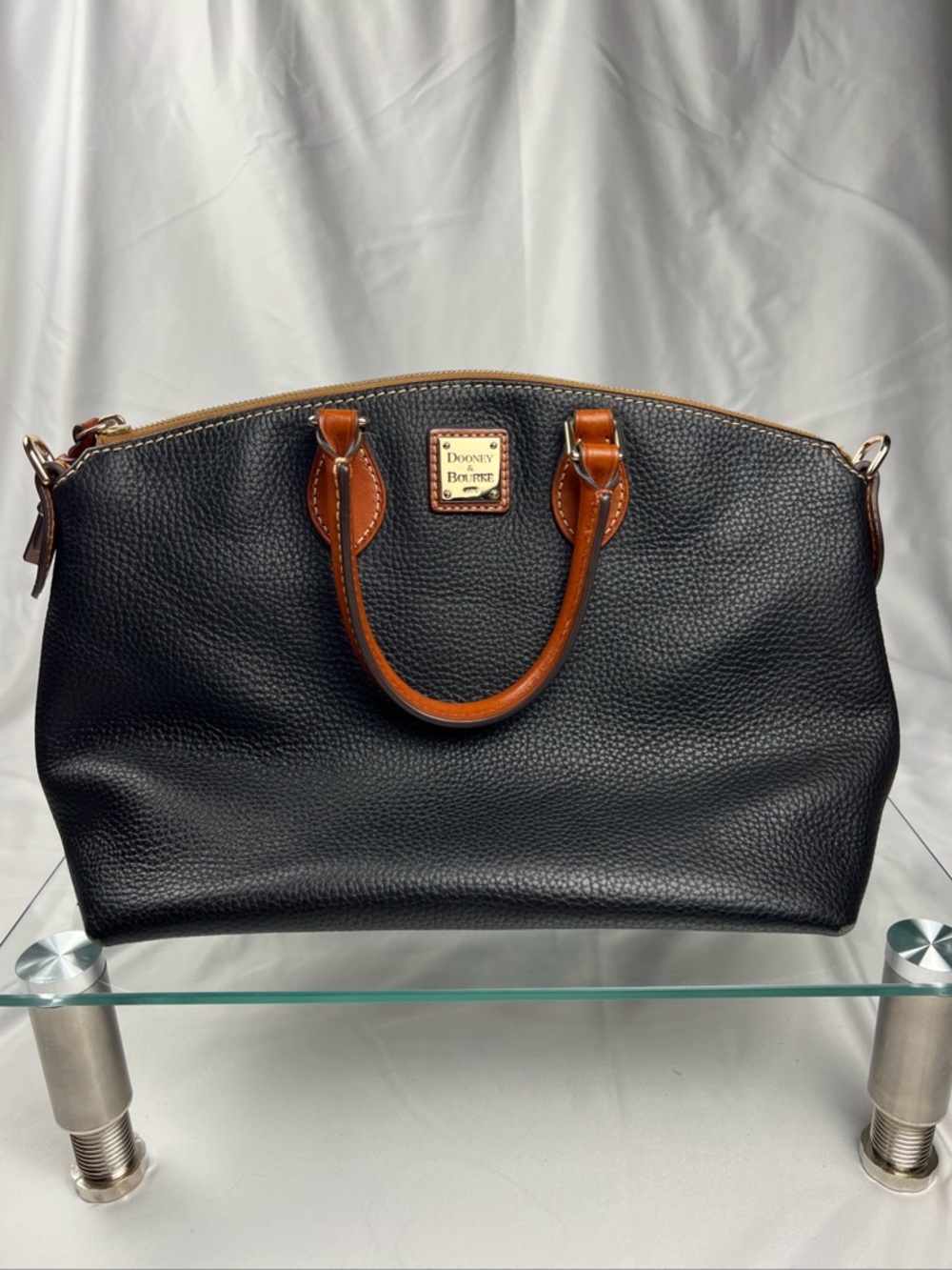 Dooney & Bourke Pebble Grain Leather Satchel Black Brown Bag Purse - Picture 14 of 14